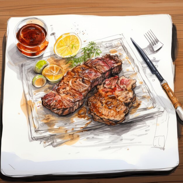 Foto bistecca e salsa d'aglio un disegno grafico iperrealistico