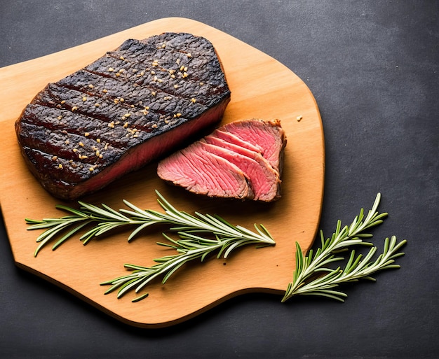 Photo steak meat on a wooden board