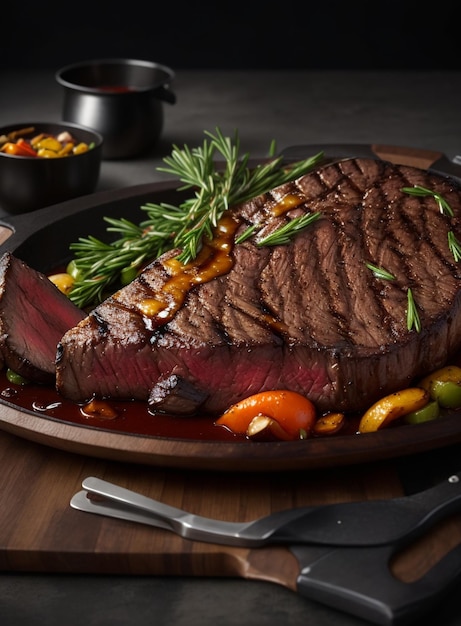 steak met groenten en specerijen op een bord