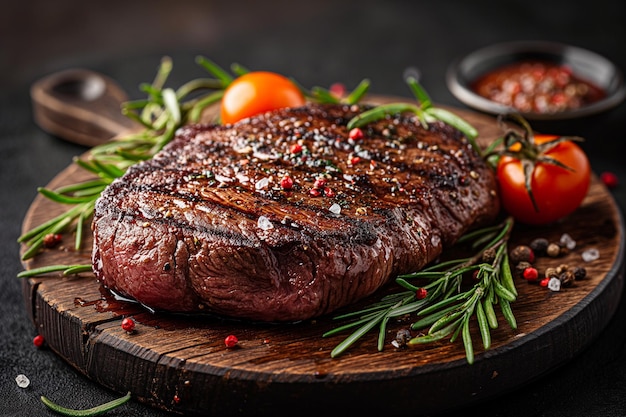 Steak met groenten en tomatensous.