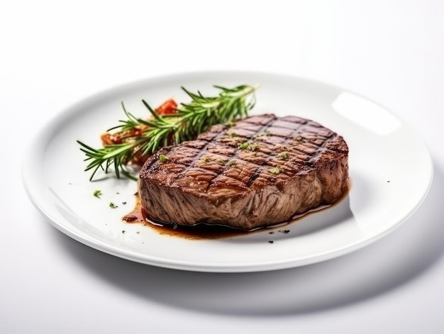 Foto steak op het bord geïsoleerd op een witte achtergrond