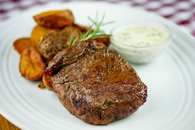 Steak on a restaurant table