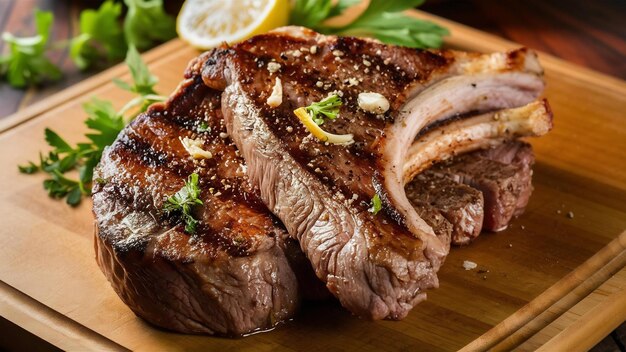 Steak ribeye grilled with pepper and garlic