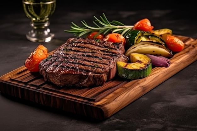 Photo steak ribeye with grilled vegetables