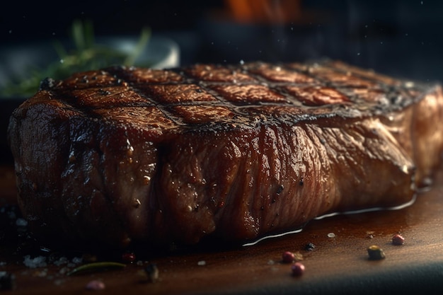 A steak that has been cooked on a grill