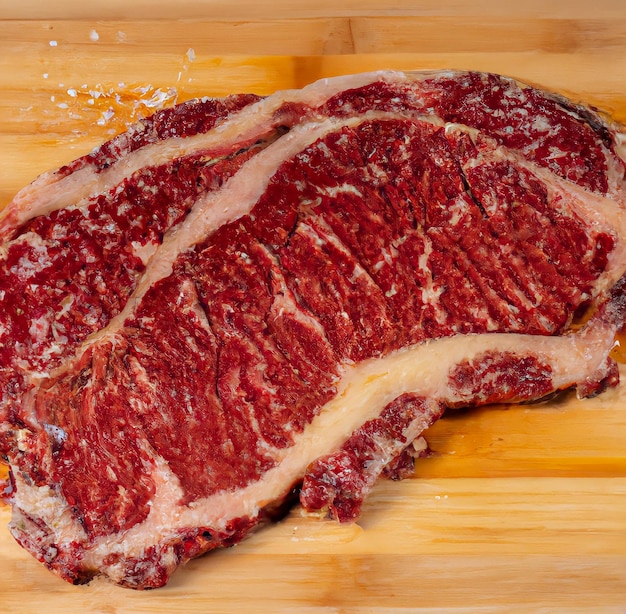 A steak that has been cut in half on a cutting board.