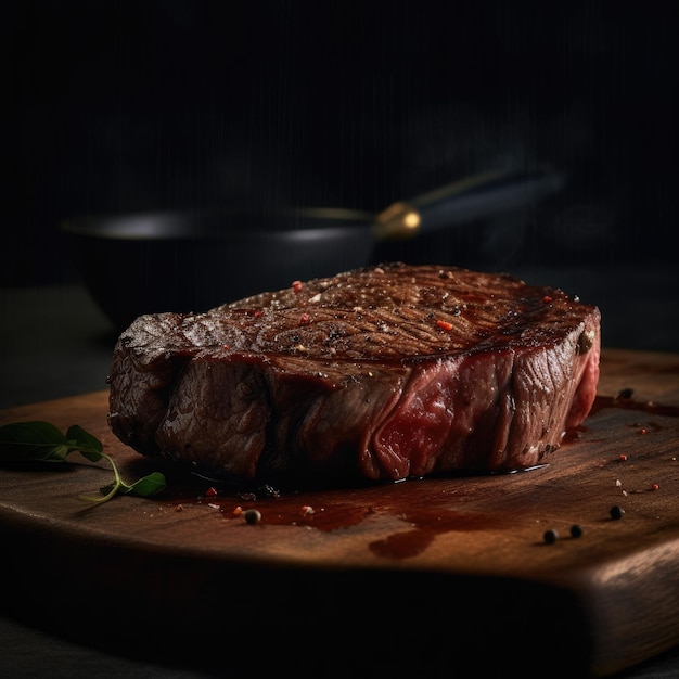 Photo a steak that has been cut in half and has a black background.