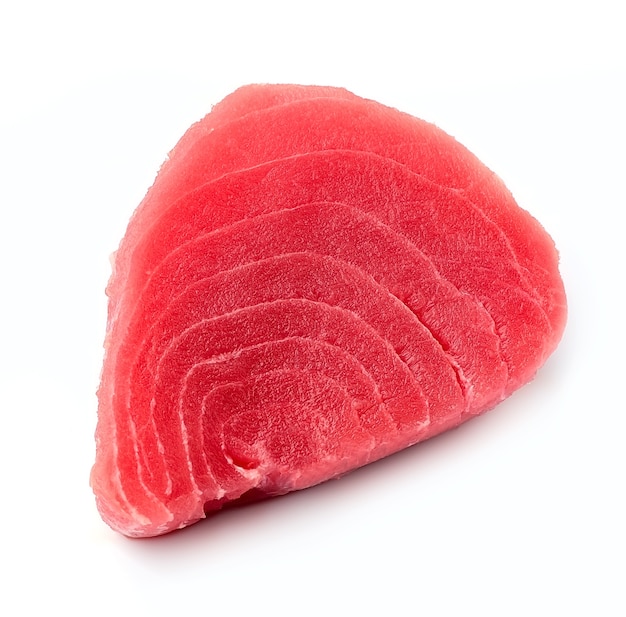 Steak of tuna fish isolated on white backgrounds.