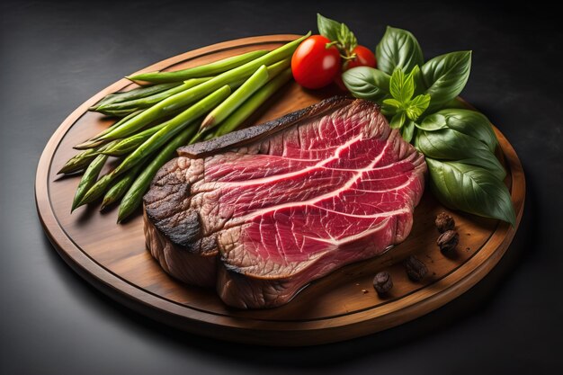 Steak van rauw rundvlees met ingrediënten voor het koken op houten achtergrond ai generatief