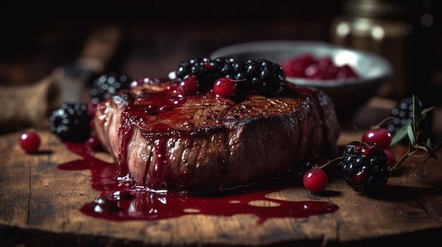 A steak with berries on it