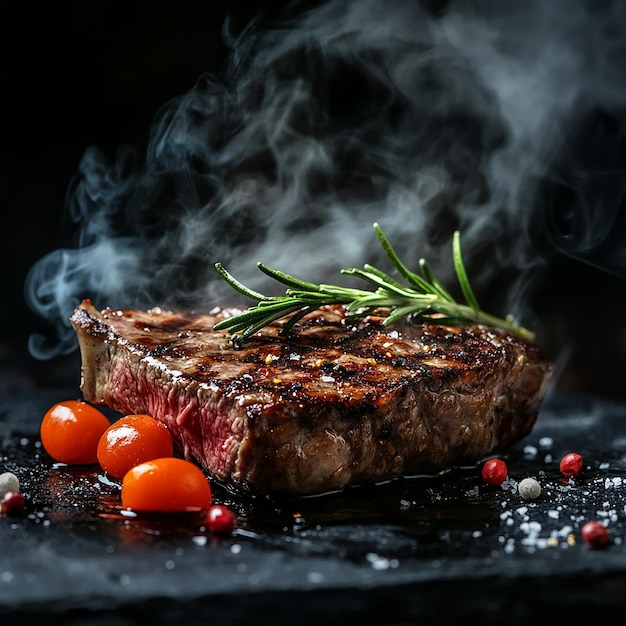 a steak with a bunch of cherry tomatoes on it