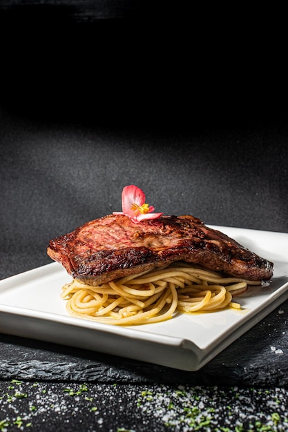 Steak with pasta gourmet