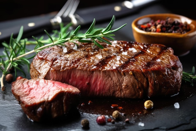 A steak with a red pepper on it