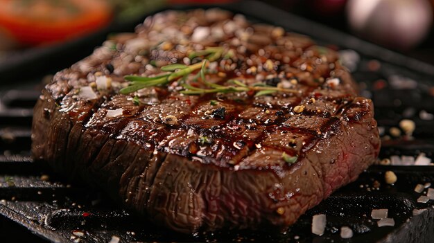 a steak with seasonings on the top