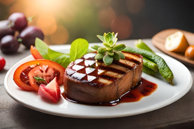 A steak with a slice of steak on the plate