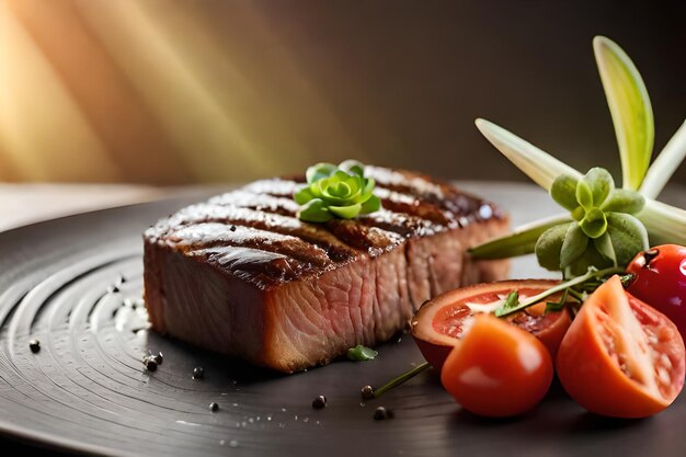 steak with tomatoes and a salad of tomatoes