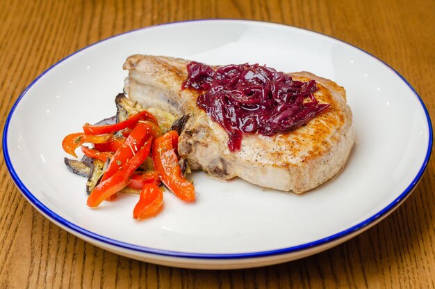 steak with vegetables in a plate