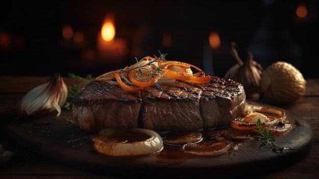 Steak with vegetables on a plate