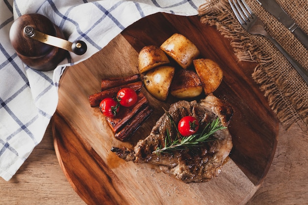 Steak on a wooden chopping board