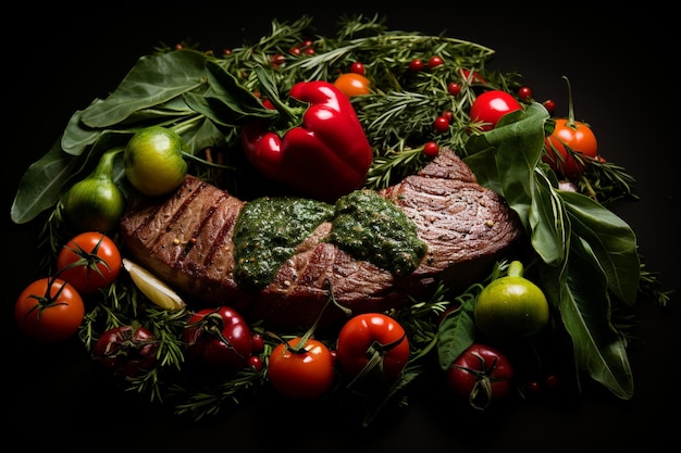 Steak wreath design with tomato