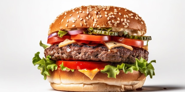 Steakburger op geïsoleerde witte achtergrond