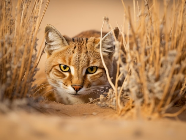 скрытный кот, крадущийся по высокой траве, не отрывая глаз от добычи