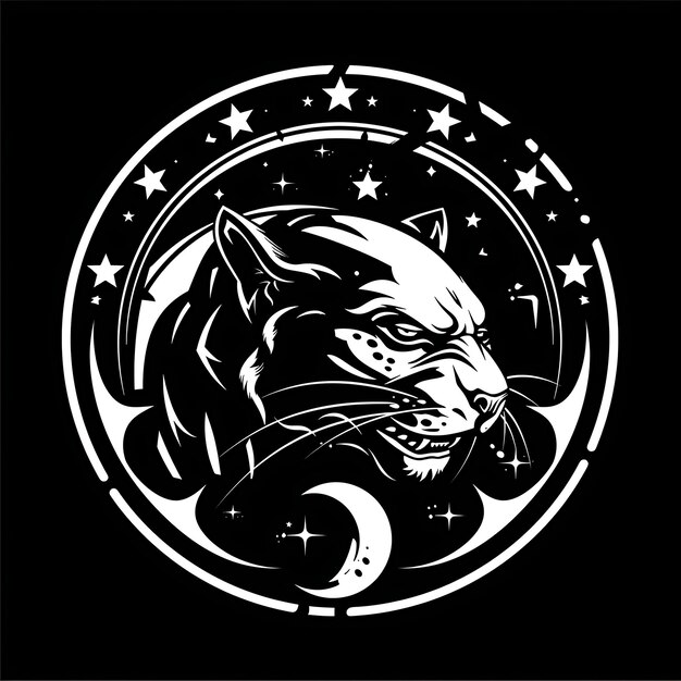 Stealthy Panther Syndicate Emblem Logo With a Panther Poised Creative Logo Design Tattoo Outline