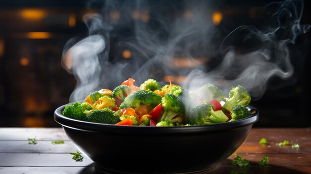 Steam cooked healthy vegetables in bowl plate