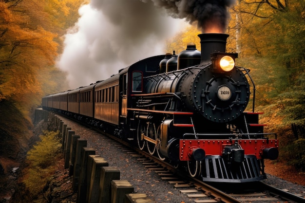 A steam engine train traveling ai generated