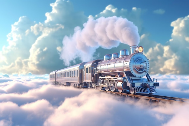 A steam engine train traveling through the clouds generative ai image