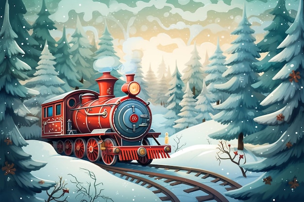 Steam locomotive on the background of the winter landscape