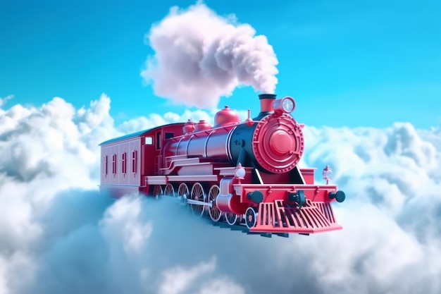 Steam locomotive in the sky with clouds