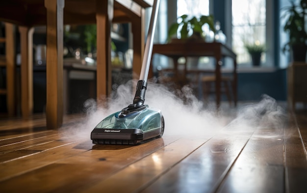 Photo steam mop floor sanitization