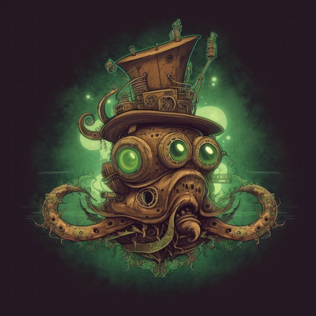 Photo a steam powered creature with glowing eyes