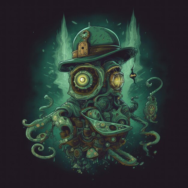 Photo a steam powered creature with glowing eyes