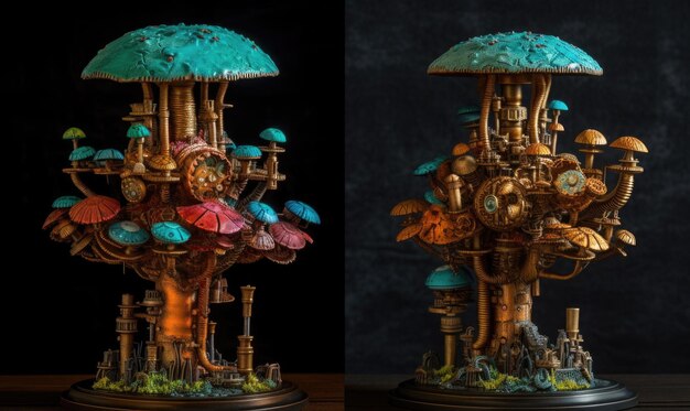 Steam punk mushroom in the forest