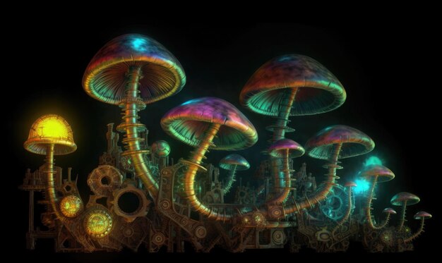 Steam punk mushroom in the forest