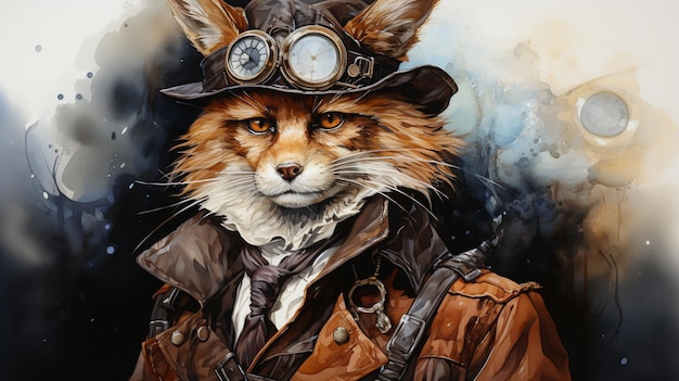 Steam punk style fox wolf Mechanical animal