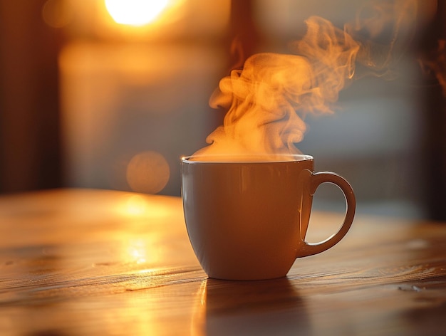 Photo steam rising from a fresh cup of morning coffee the blur of steam above the dark brew