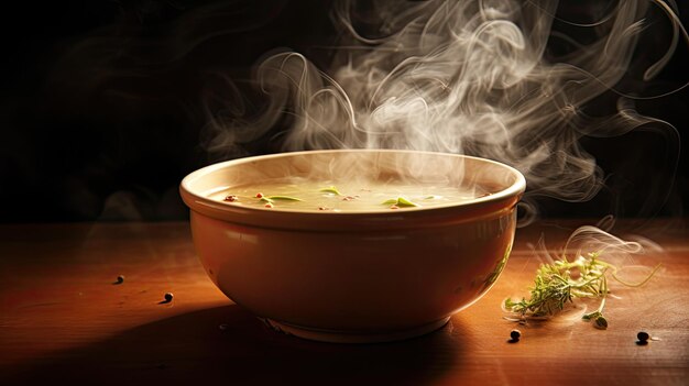 Photo steam rising from soup