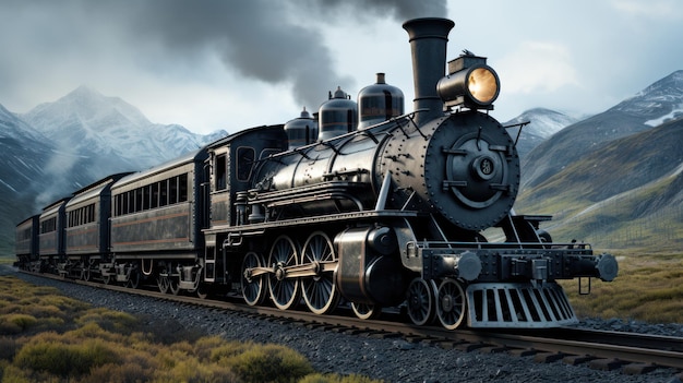 steam train on railroad HD 8K wallpaper Stock Photographic Image