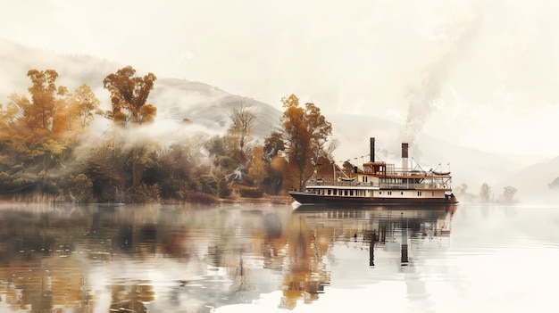 Photo steamboat floating on river