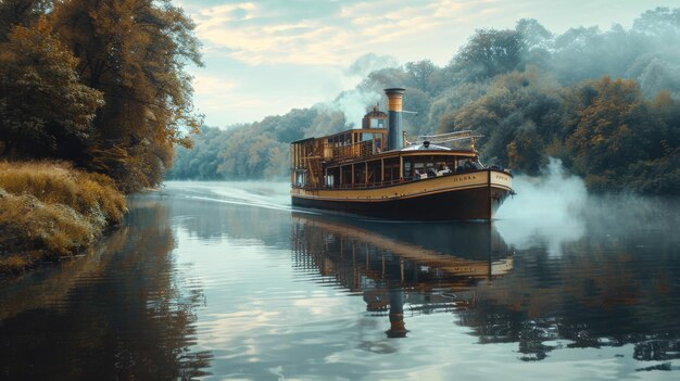 Steamboat Floating on River