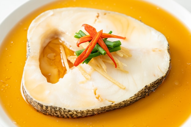 Steamed Cod Fish with Soy Sauce or Steamed Snow Fish or Chilean See Bass with Soy Sauce