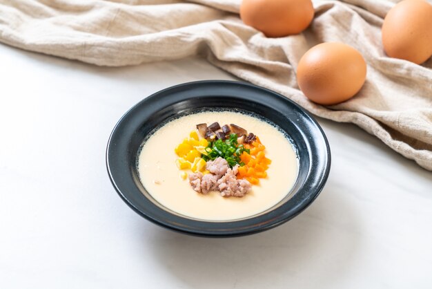 steamed egg with mince pork and vegetable