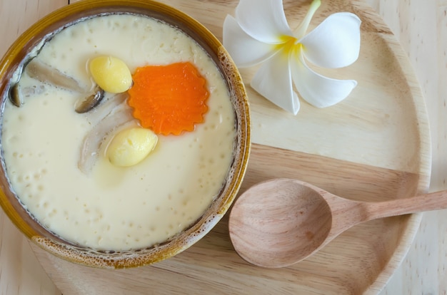 steamed egg on wood background