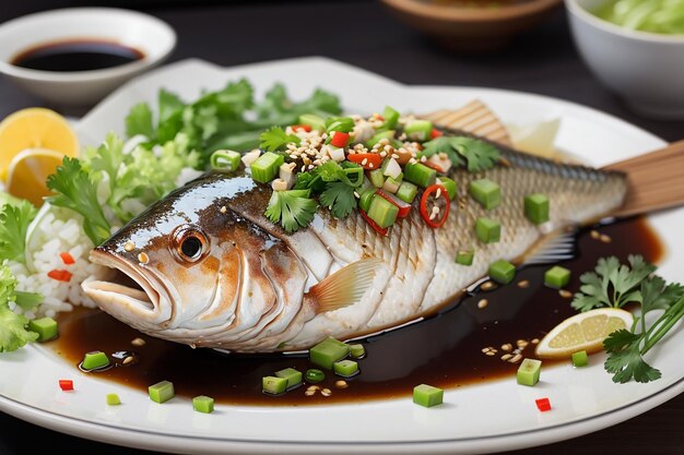 Photo steamed fish with soy sauce