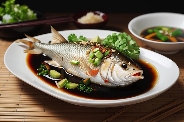 Photo steamed fish with soy sauce