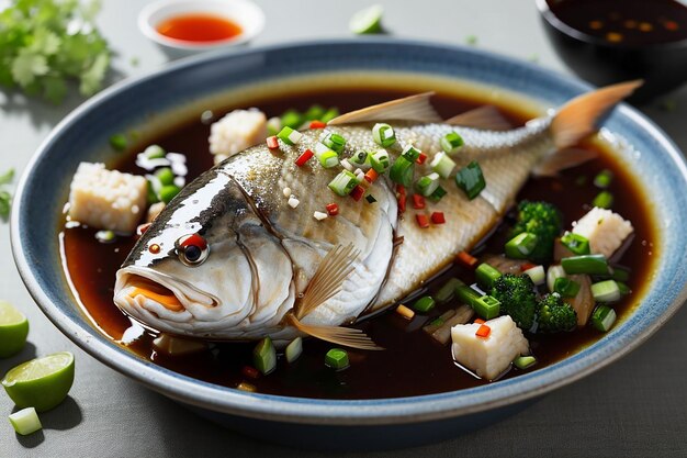 Photo steamed fish with soy sauce