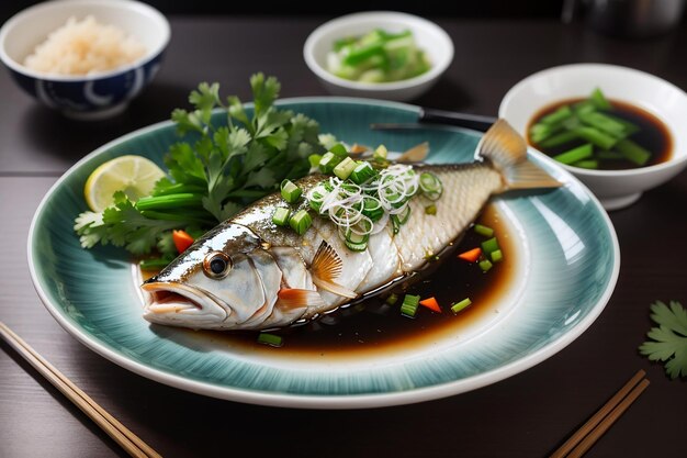 Photo steamed fish with soy sauce